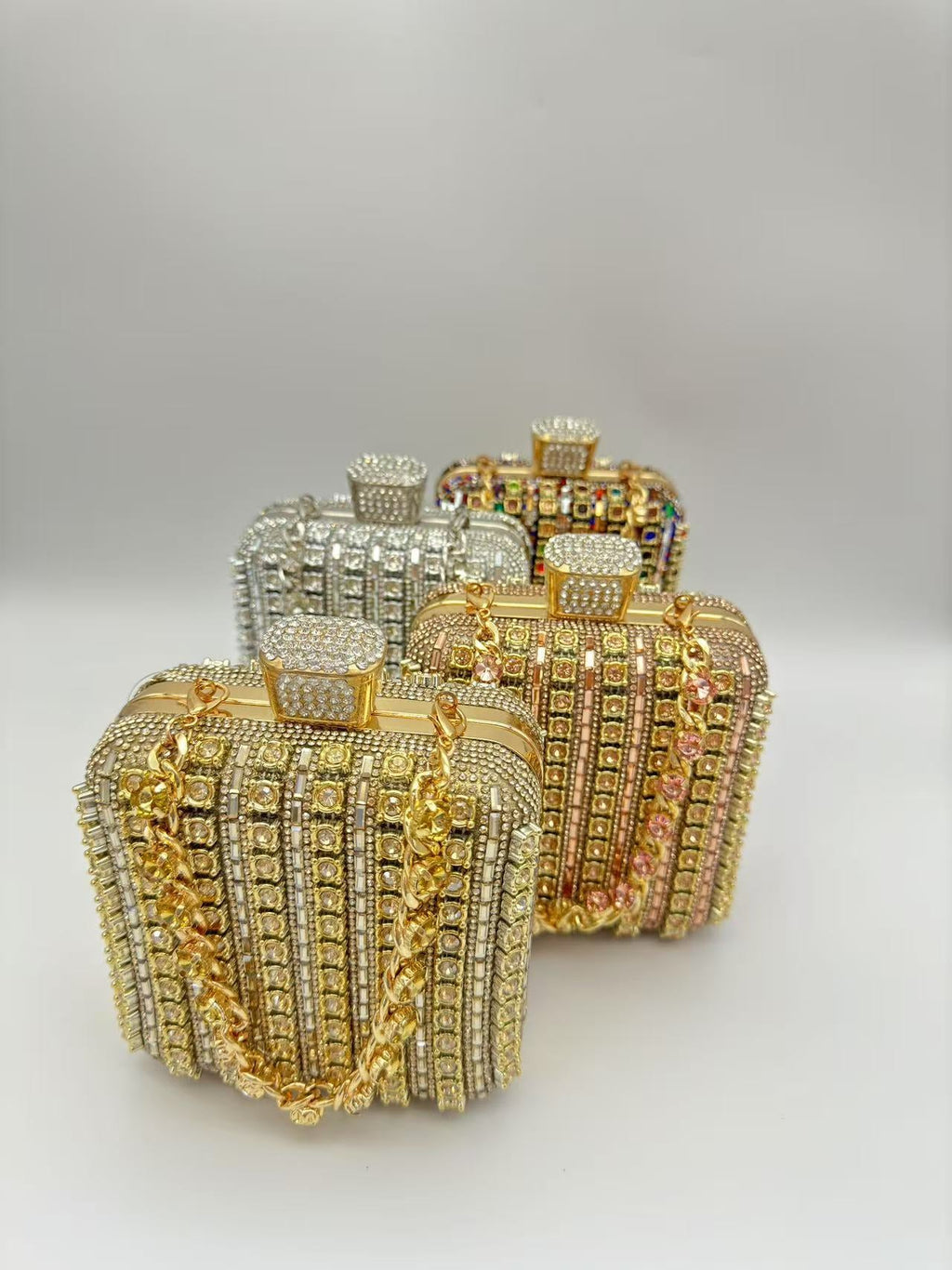 Women's Handmade Chain Rhinestone Square Mini Bag, Full Rhinestone Evening Clutch, Top-Handle Handbag, Sparkling Mini Square Purse For Party & Wedding
