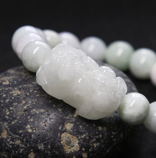 Jadeite Pixiu Bracelet With Handwoven Cord