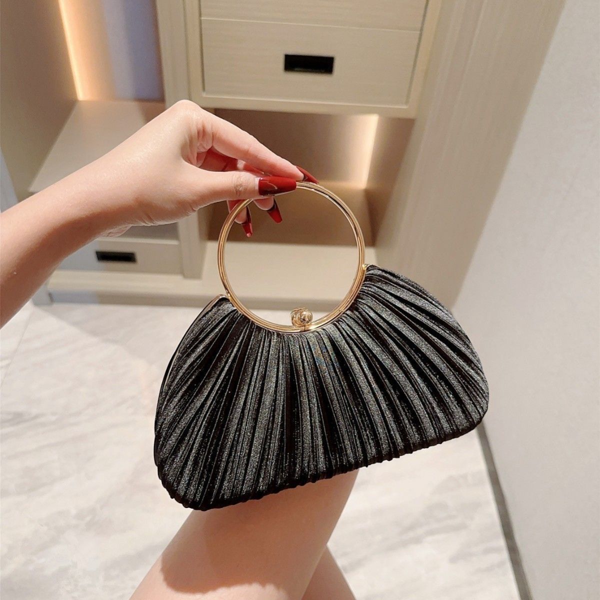 Satin Cheongsam Pleated Evening Clutch