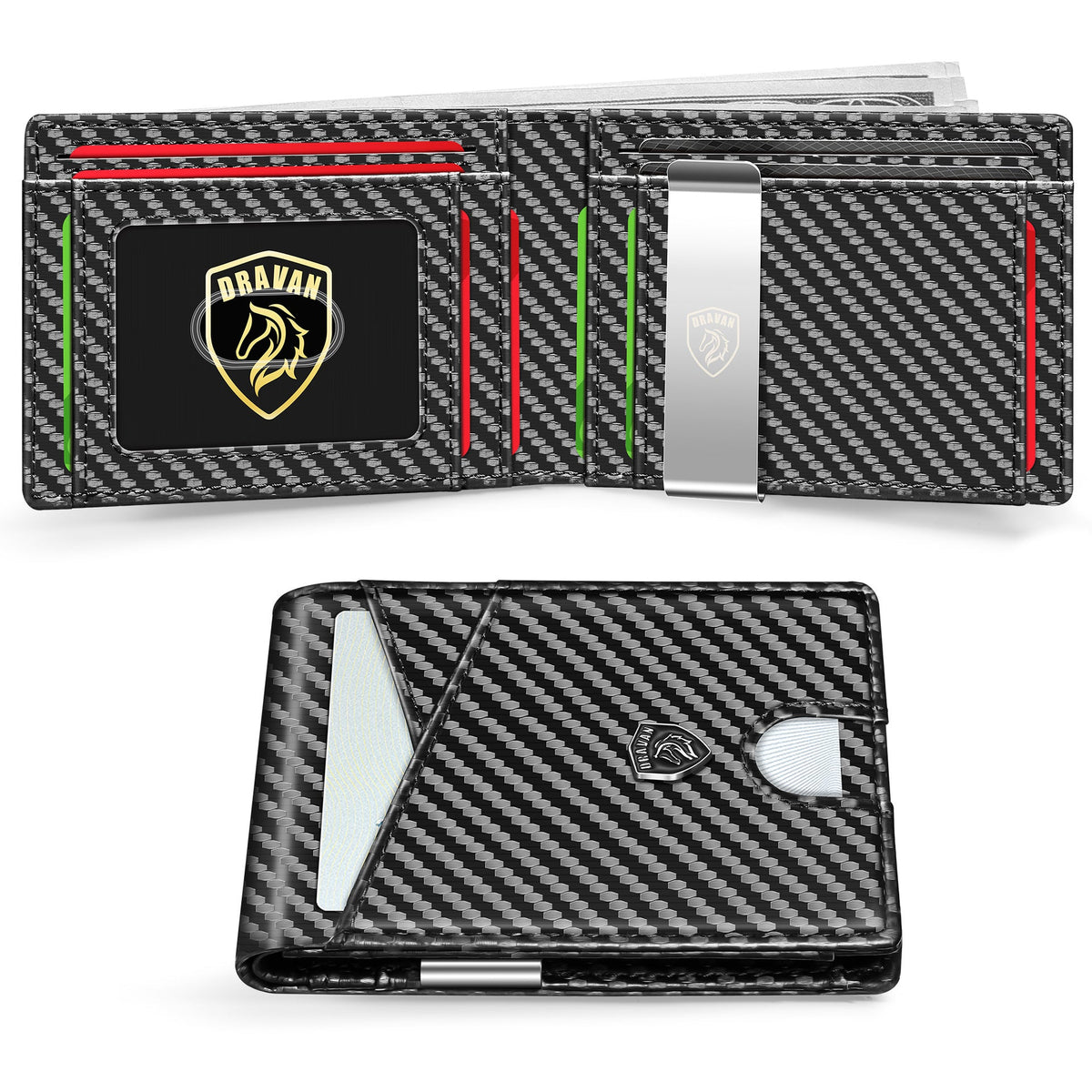 Card Holder Portable Carbon Fiber Coin Purse Men's Leather Bag