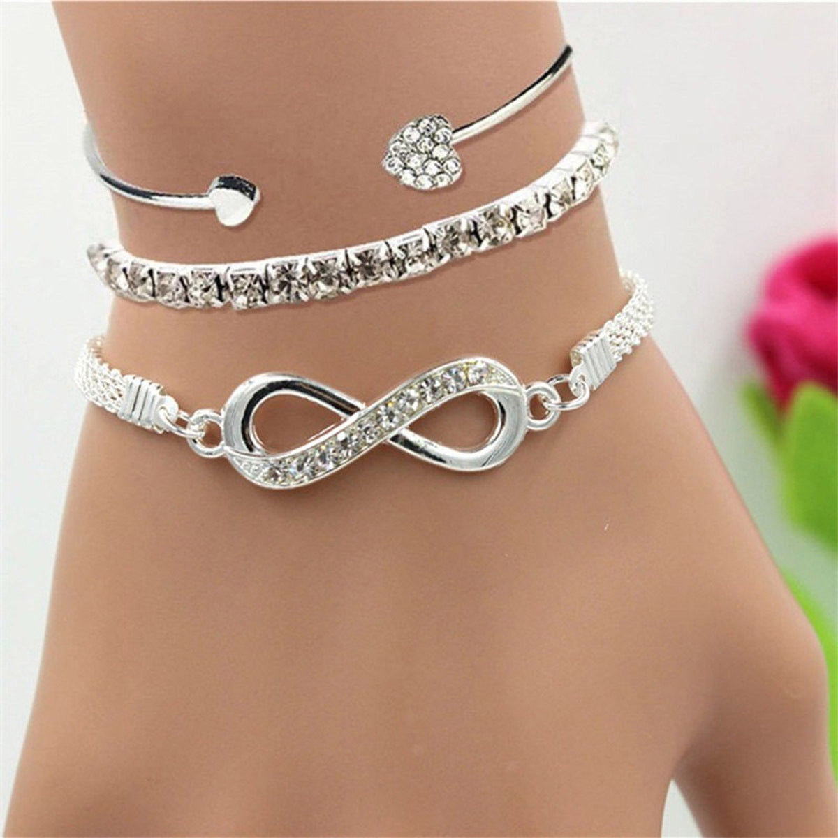 Women's 3-piece Alloy Set Featuring A Diamond-studded Infinity Symbol