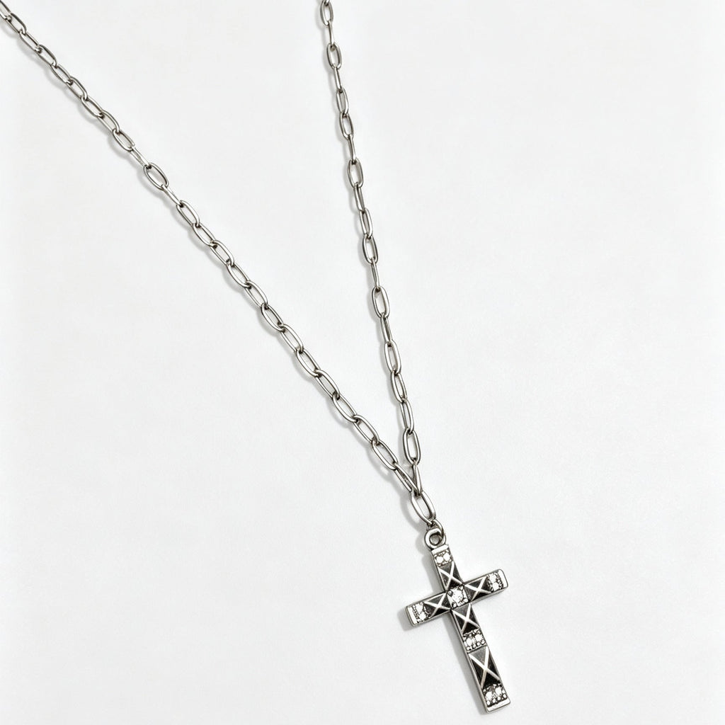 Vintage Distressed Diamond-studded Cross Necklace