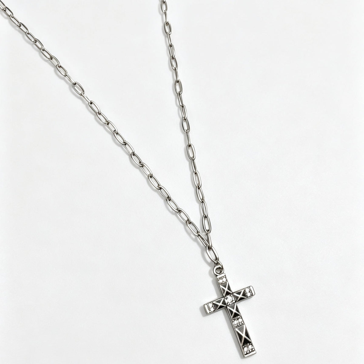 Vintage Distressed Diamond-studded Cross Necklace