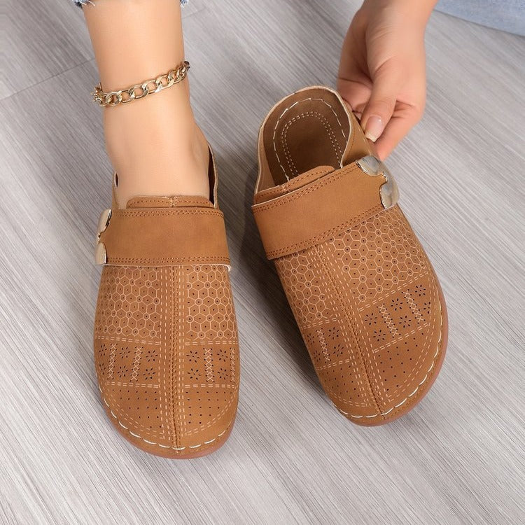 Summer Closed Toe Sandals Metal Hollow Slides Shoes For Women