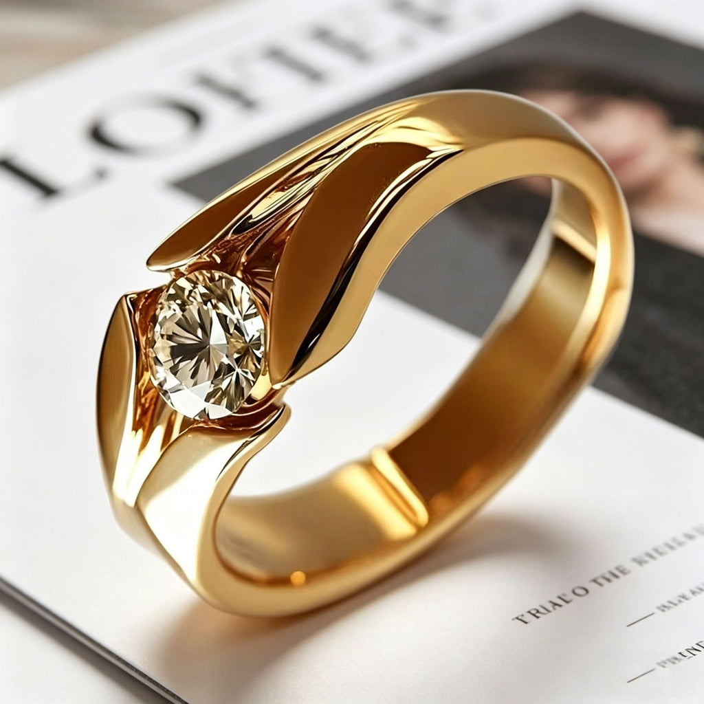Yanbai Cross-Border Minimalist Style Gold Ring With Zircon Inlay, Simple And Elegant Engagement Ring, Anniversary Gift
