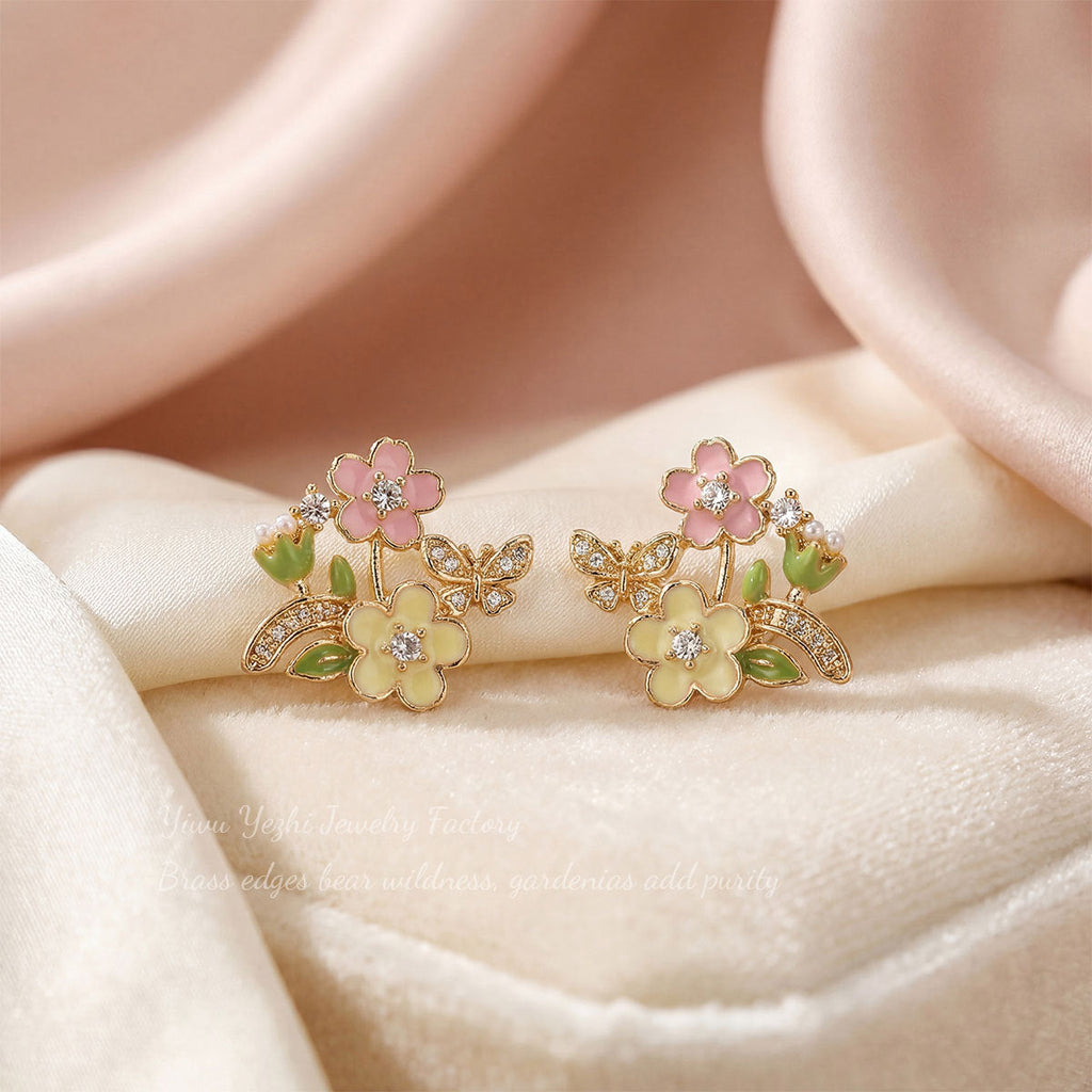 Springtime  Cherry Blossom Series Earrings For Women, Silver Needle, Sweet Floral Style, Niche High-End Earrings Wholesale