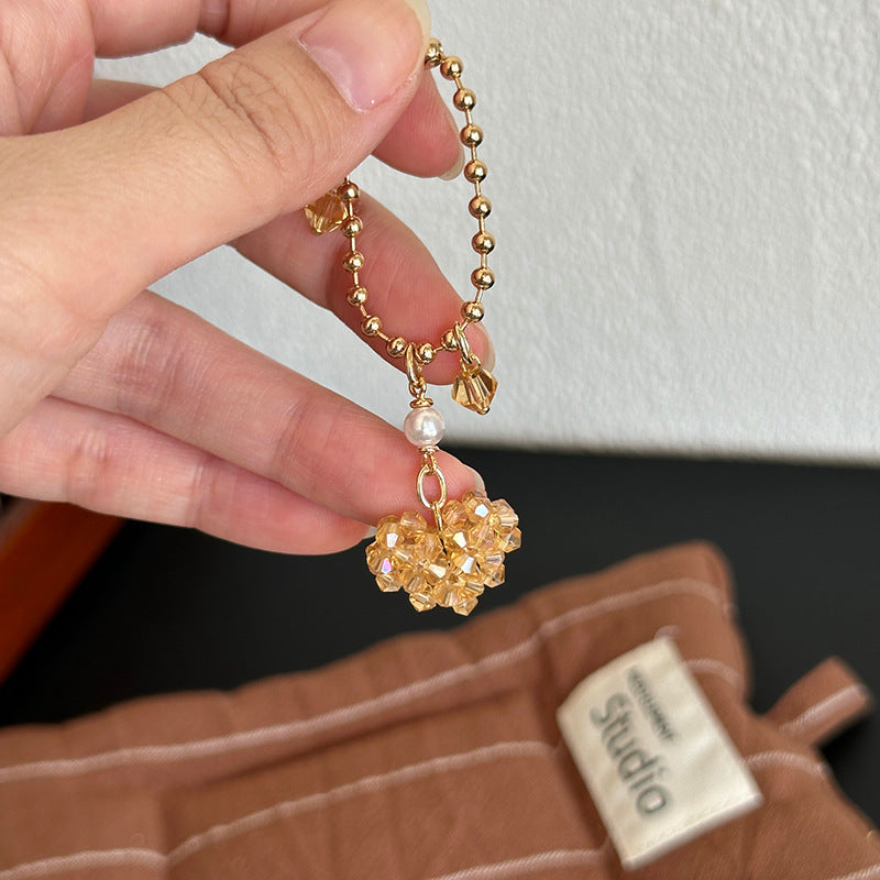 Love-shaped Imitation Crystal And Pearl Purse Charm With Zipper Pull For Womens Bags