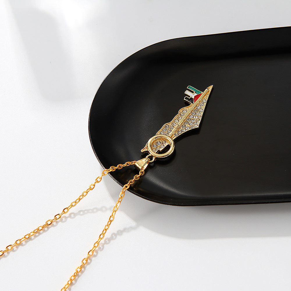Alloy Chain Arabic Map And Keffiyeh Key Pendant
