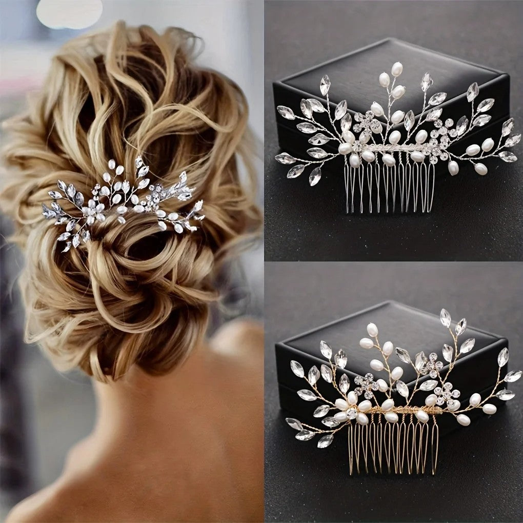 Handmade Pearl Crystal Hair Comb Simple Accessories