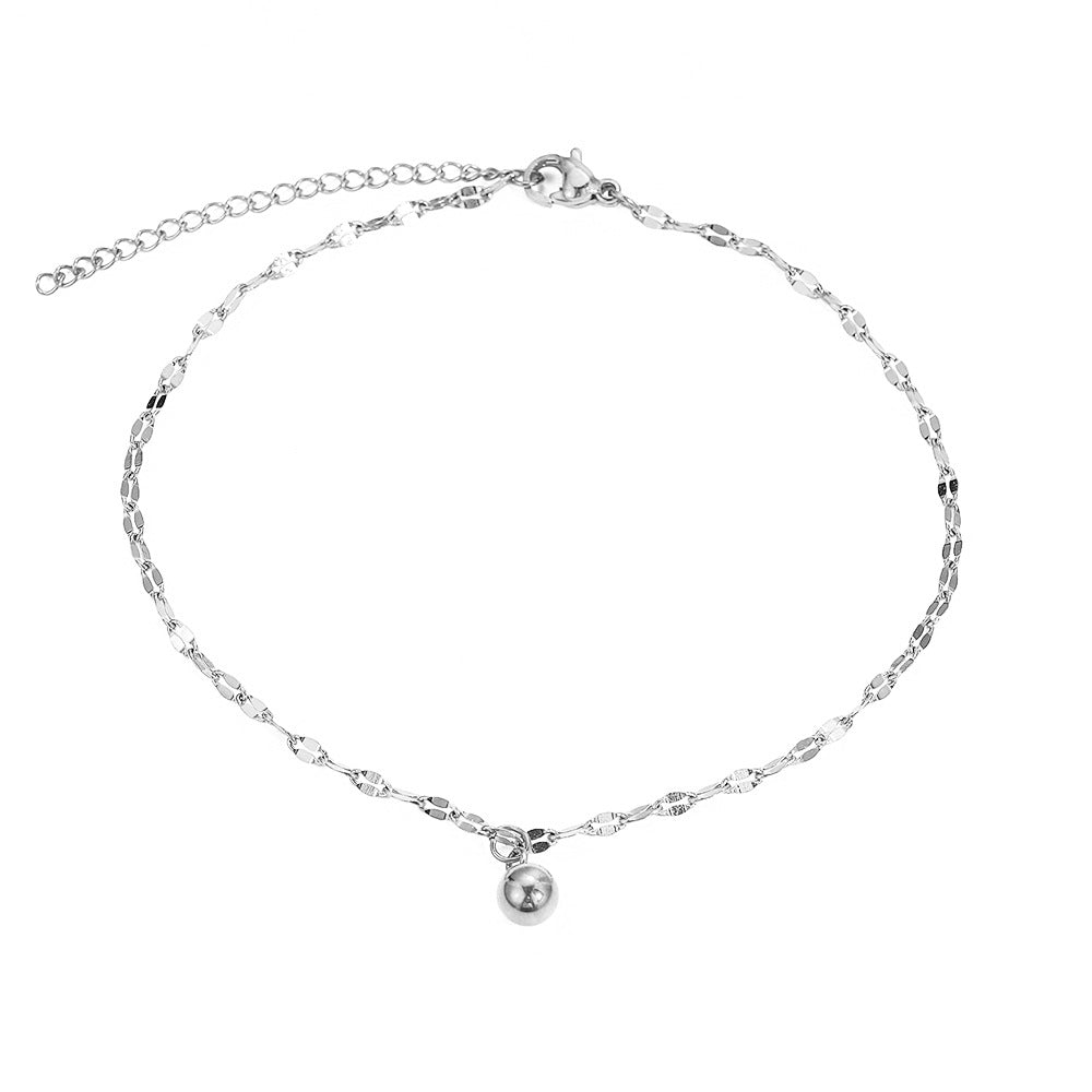 Gold Plated Stainless Steel Dainty Anklet For Women, Shiny Flat Chain Bead Charm Ankle Bracelet, Minimalist Summer Beach Foot Jewelry Gift
