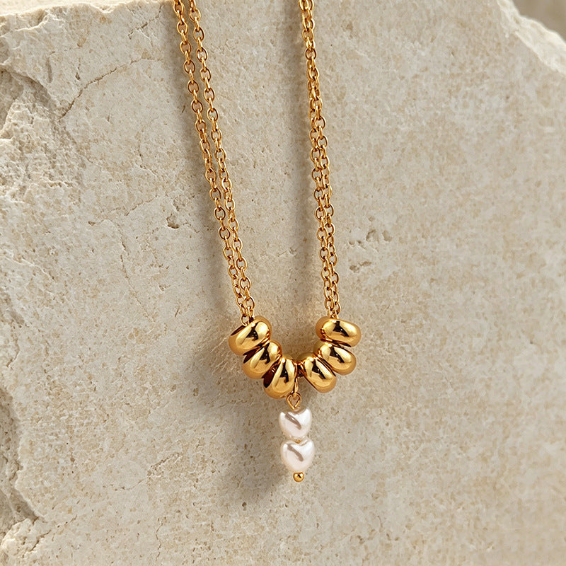 Fashionable Titanium Steel Pearl Necklace For Women Niche Vintage Style