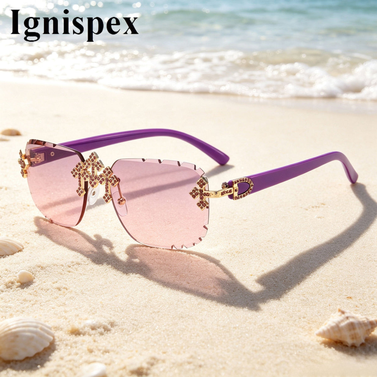 Frameless Square Ladies  Sunglasses, Crystal-studded Frameless Sunglasses, UV Protective Gradient Lenses Sunglasses, Lightweight And Fashionable Eyewear, Suitable For Beach Vacations, Parties And Dail