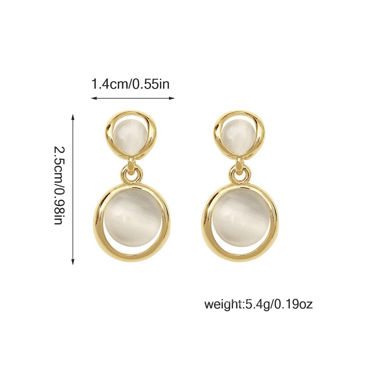 Korean Style Fashion Large And Small Cat's Eye Stone Earrings, Japanese And Korean Retro Round Internet Celebrity Sweet Fairy Silver Needle Earrings