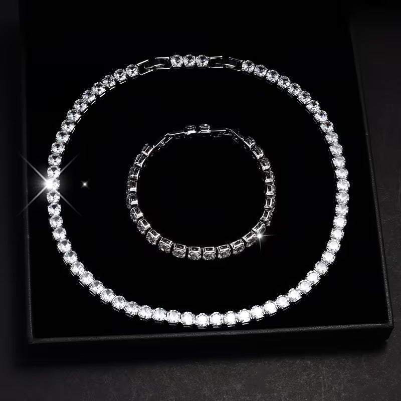 Micro-pave 6mm Zircon Bracelet And Necklace Set