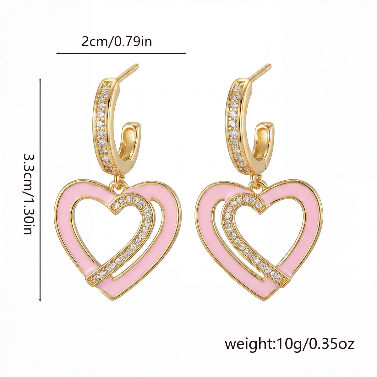 Korean-style Retro Fashion Oil-drip Heart Earrings For Women, New Unique Niche Zircon Heart-shaped Earrings
