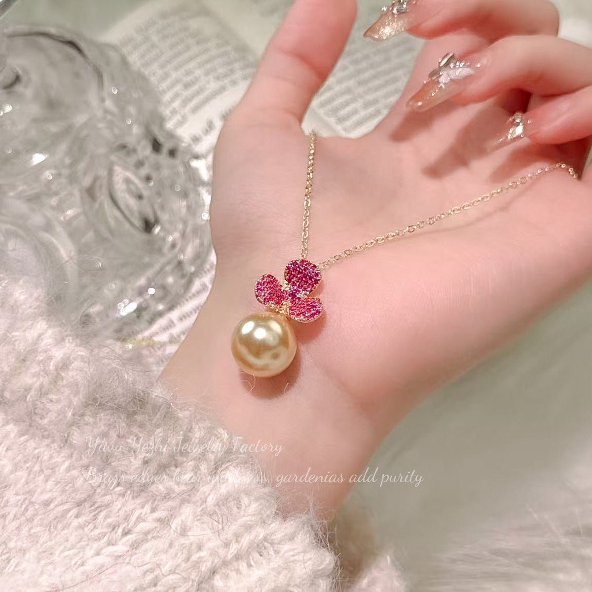 Fashionable And Exquisite Zircon Flower Pearl Earrings French High-End Design Necklace Light Luxury Temperament Internet Celebrity Set For Women