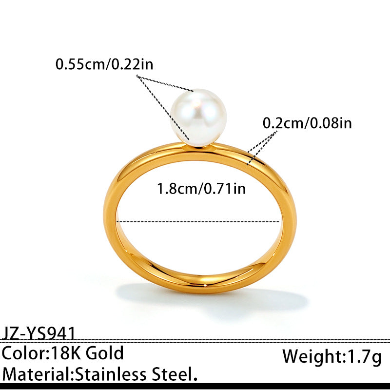 18K Gold Plated Titanium Steel Double Layer Open Ring For Women, Minimalist Luxury  Pearl Stackable Stainless Steel Finger Ring Jewelry