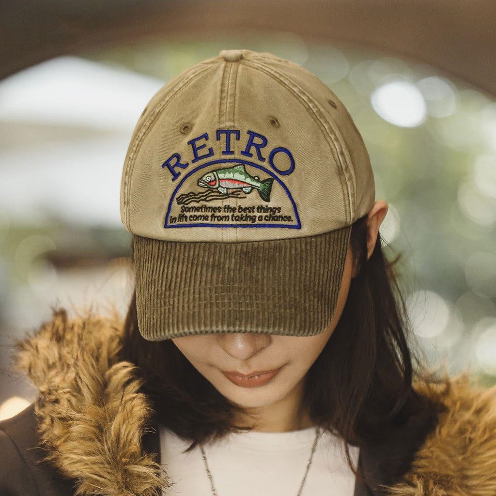 Retro Khaki Corduroy Curved-brim Hard-top Baseball Cap