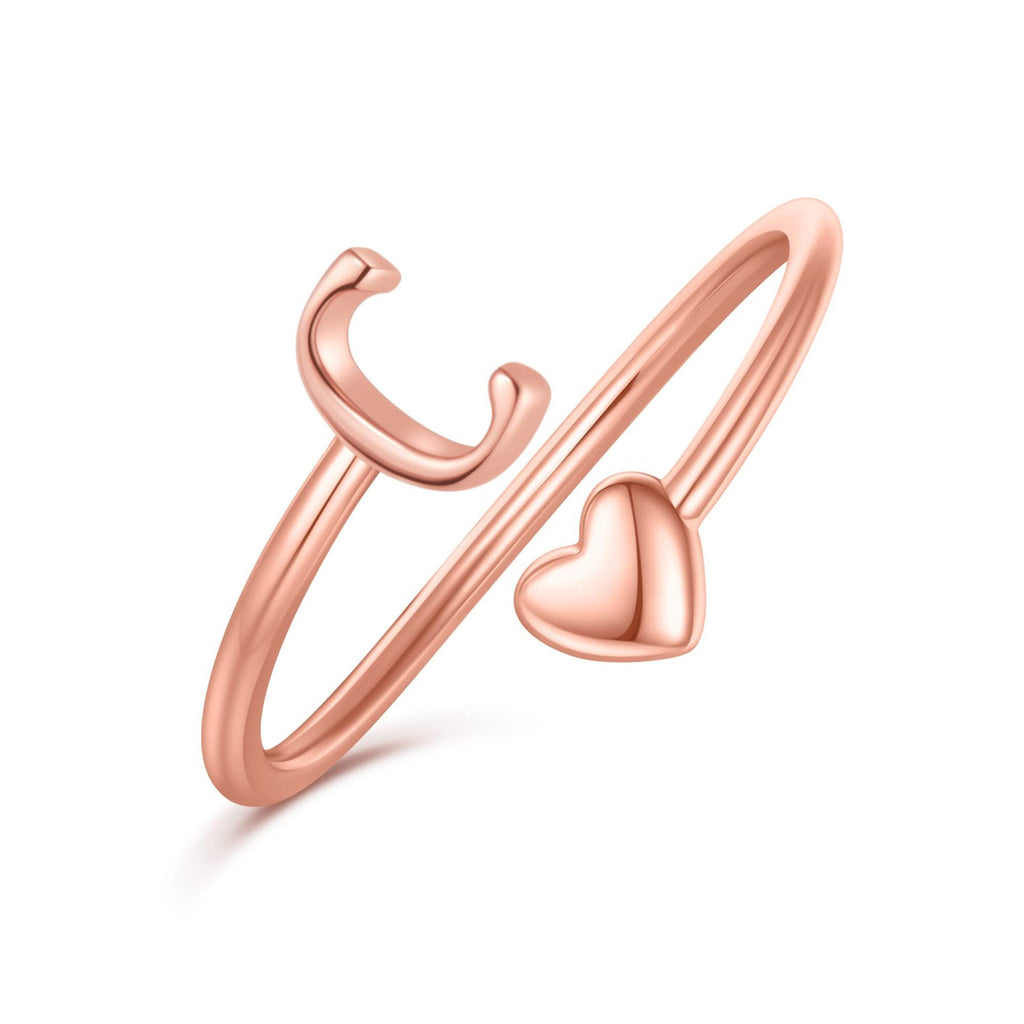 Heart Shaped Cursive Letter Minimalist Polished Open Ring