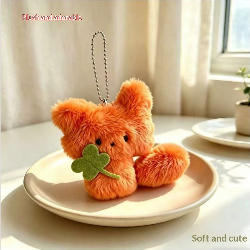 Cute Four-leaf Clover Little Fox Pendant Keychain