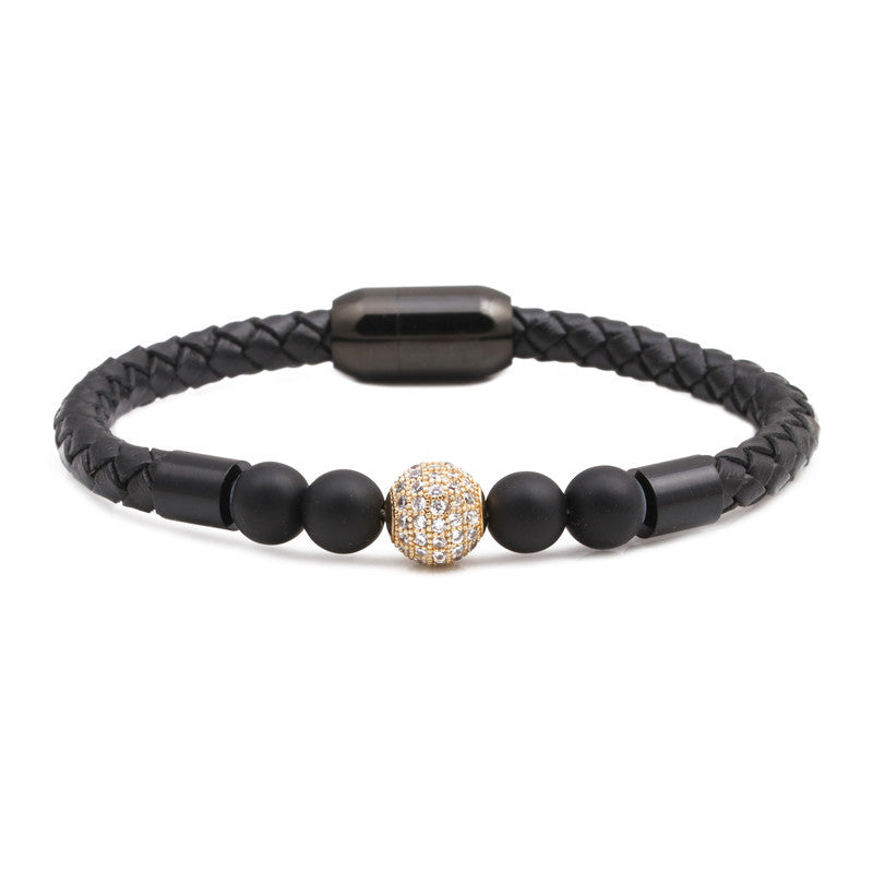 Volcanic Stone Micro-paved Zircon Bead Bracelet
