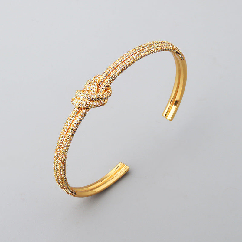 Women's Electroplated Zircon Rope Knot Open Bracelet