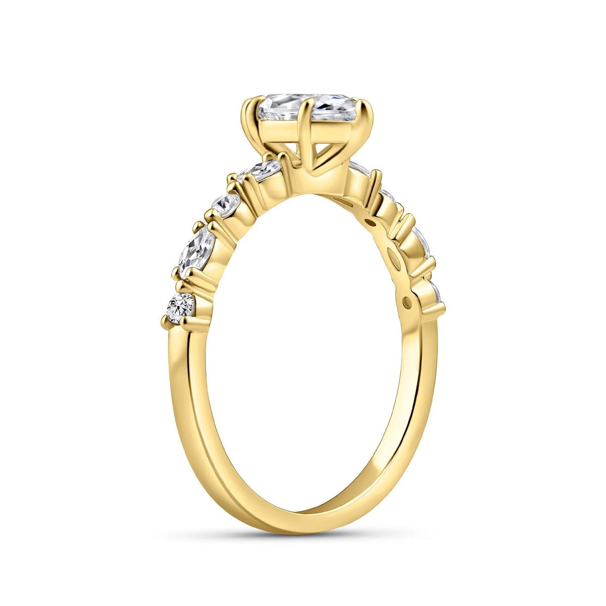 Gold Plated Copper Marquise Zircon Ring Set - Women's European American Light Luxury Stackable Jewelry