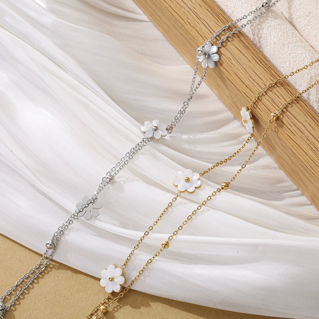 French-style Triple Fritillary Double-layer Stainless Steel Bead Anklet