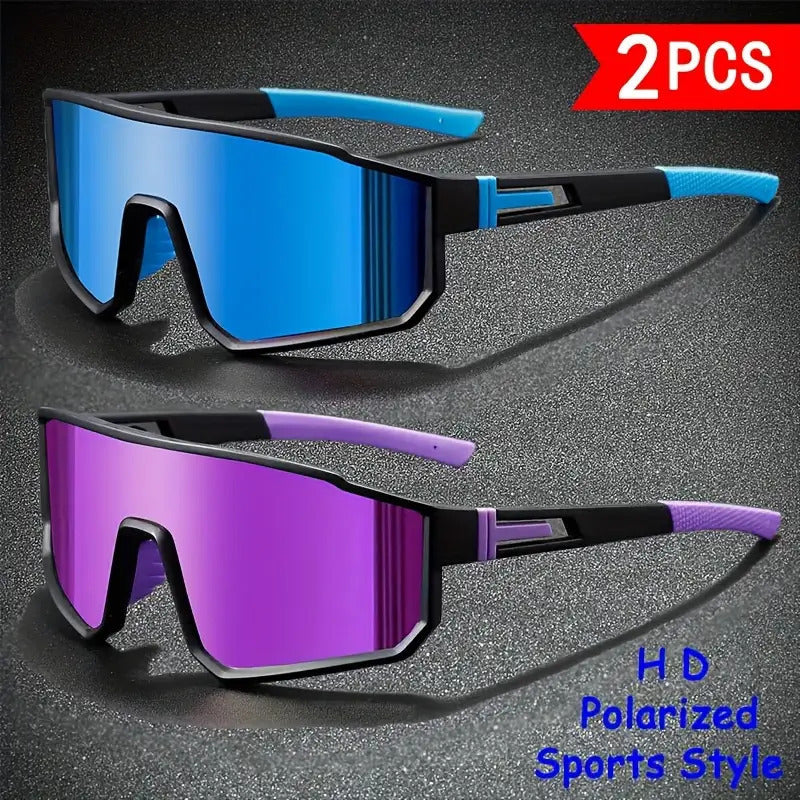 2 Pcs Shield Polarized Sports Sunglasses Uv400 Protective Mirrored Lens Eyewear Lightweight Wraparound Frame With Non Slip Temple Suitable For Cycling,fishing,running And Various Outdoor Sports Activi