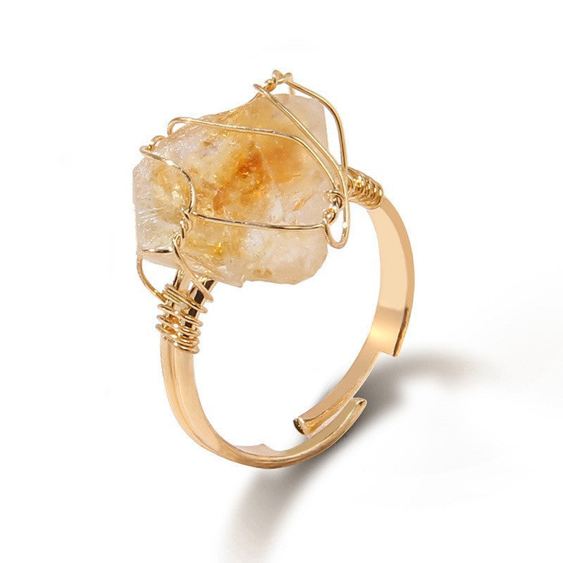 Irregular Natural Stone Amethyst Wrapped Ring
