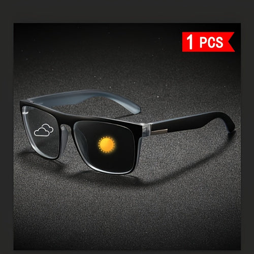 2 PCS Mens Sunglasses Set, Night Vision Driving Glasses & Photochromic Sun Glasses, UV400 Protection Anti Glare Eyewear, Lightweight Square Frame Glasses For Day Night Driving, Outdoor Travel And Dai