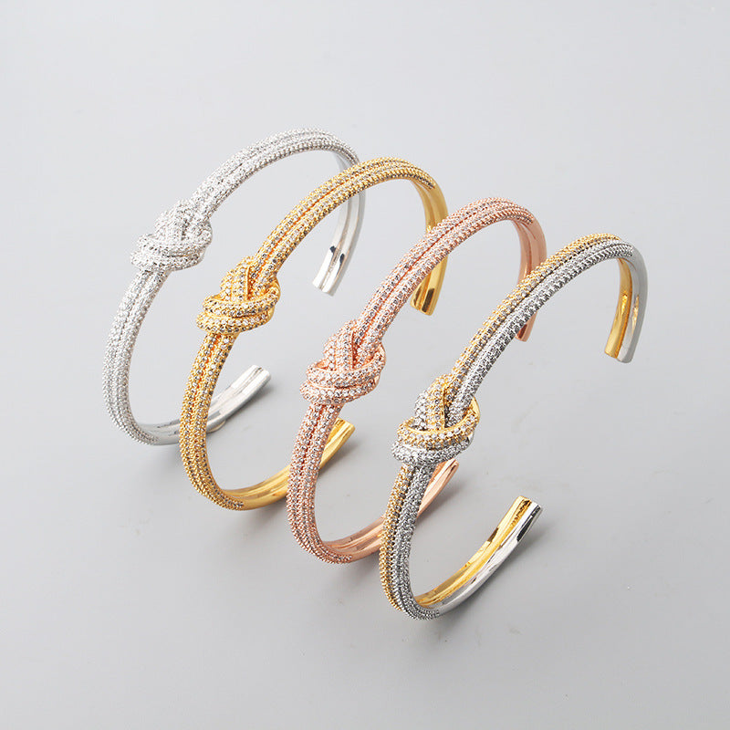 Women's Electroplated Zircon Rope Knot Open Bracelet