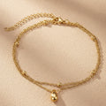 18K Gold Plated Stainless Steel Double Layer Anklet For Women, Teardrop Charm Beaded Ankle Bracelet, Waterproof Summer Beach Foot Jewelry Gift