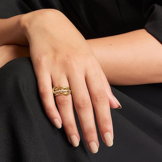 Stainless Steel Interlocking Fully Diamond-encrusted Three-ring Wave Ring