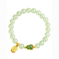 Natural Hetian Jade Gourd Bracelet Fu Character Pendant Beaded Chain Traditional Zen Jewelry For Women