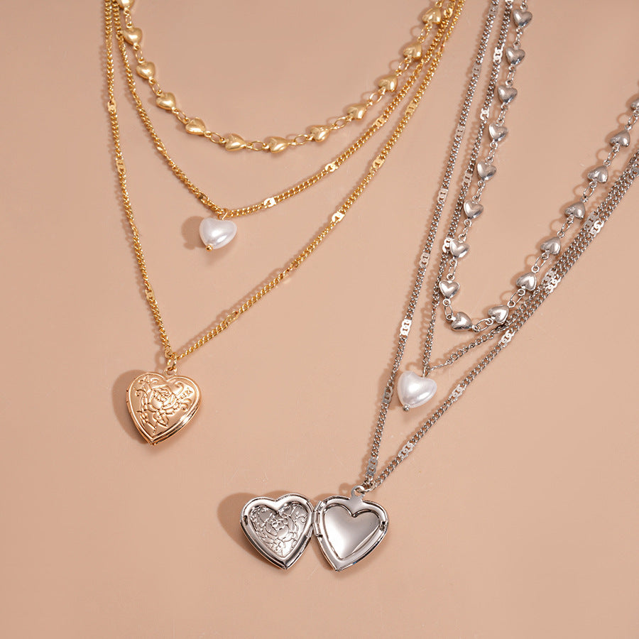Pearl Heart Printed Elegant Necklace Women