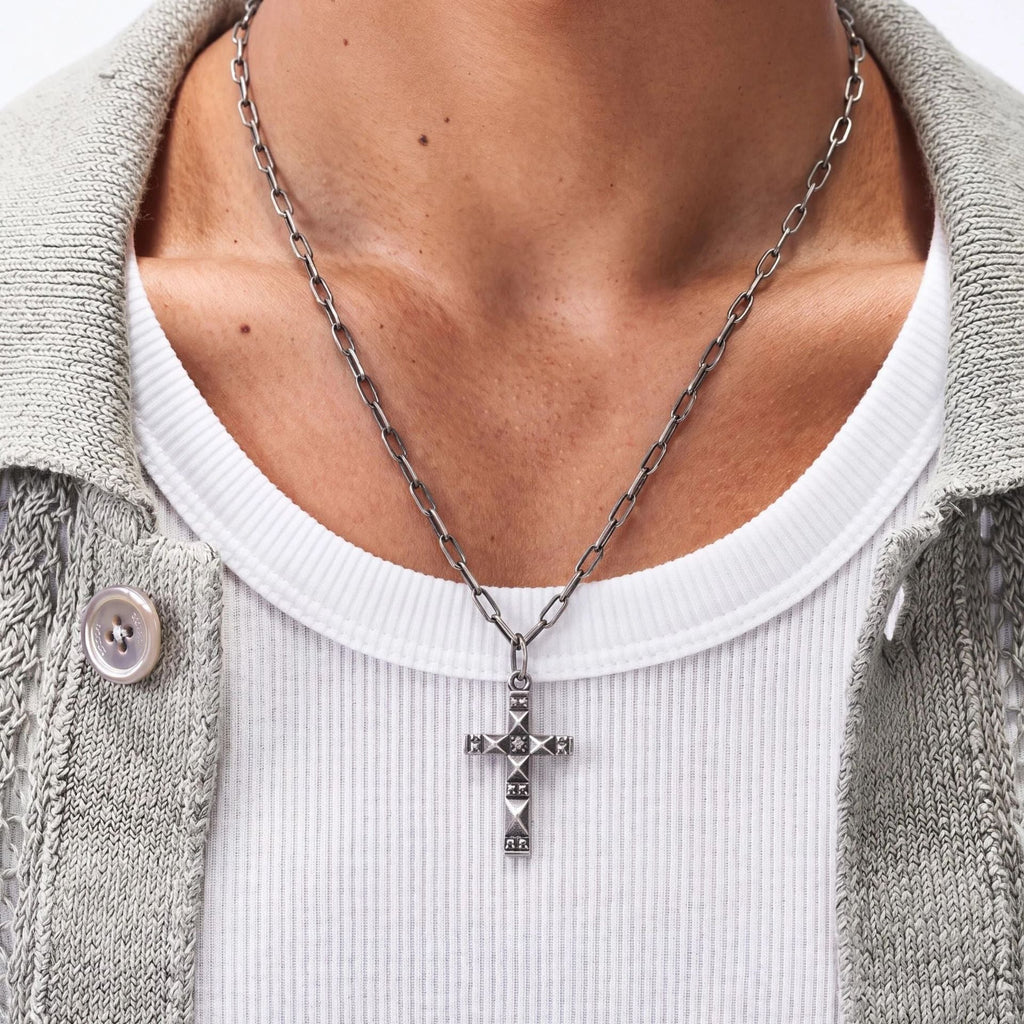 Vintage Distressed Diamond-studded Cross Necklace