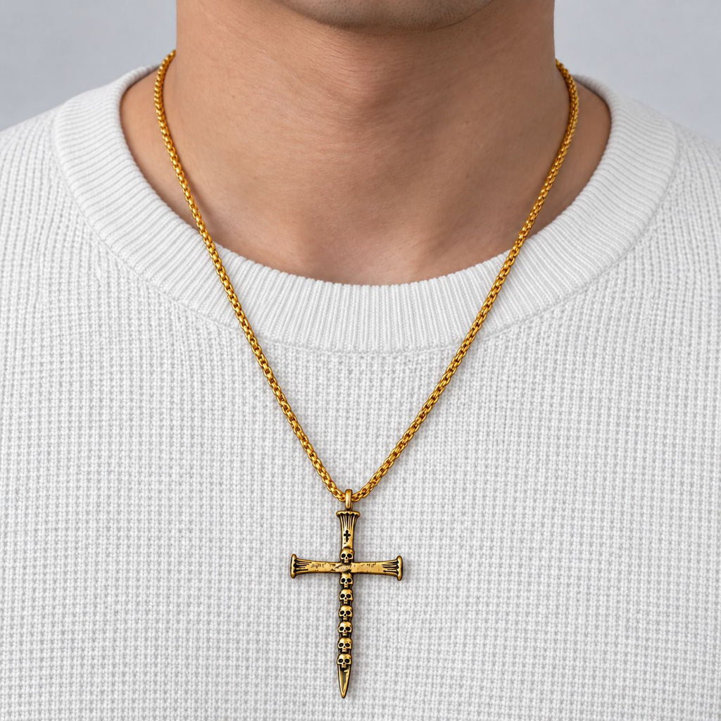 Hot Selling Cross Skull Pendant Necklace For Men, Unique Bold Statement Necklace, Fashion High-End Jewelry