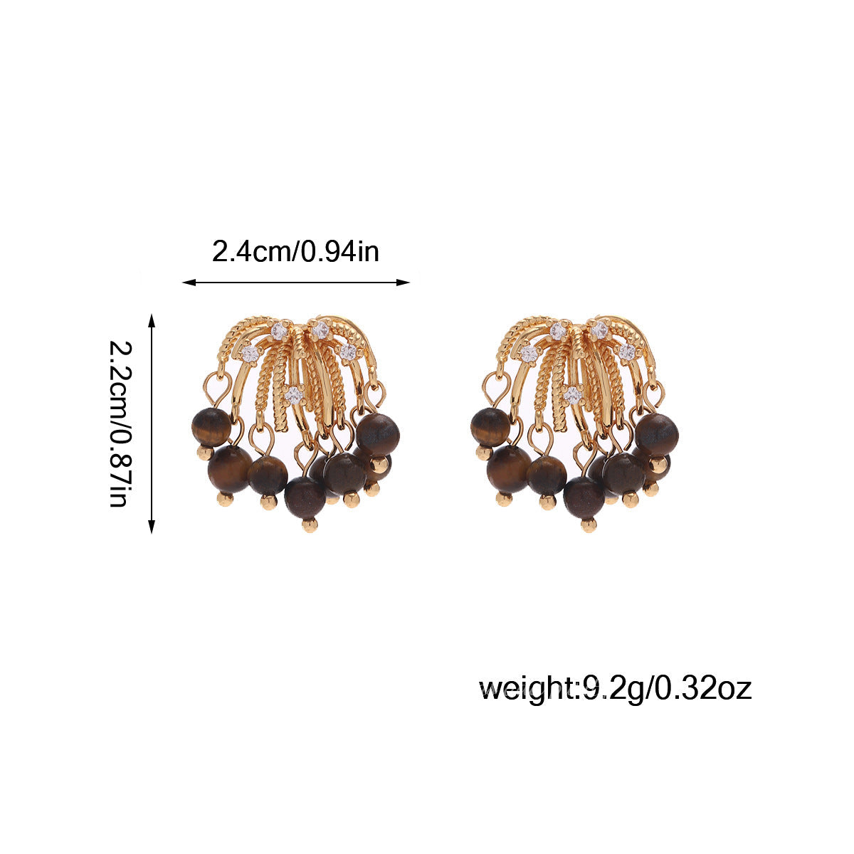 French-Style Fireworks Waterfall Amber Eye Stud Earrings, Elegant And High-End Maillard Retro Earrings, Niche Temperament New Earrings