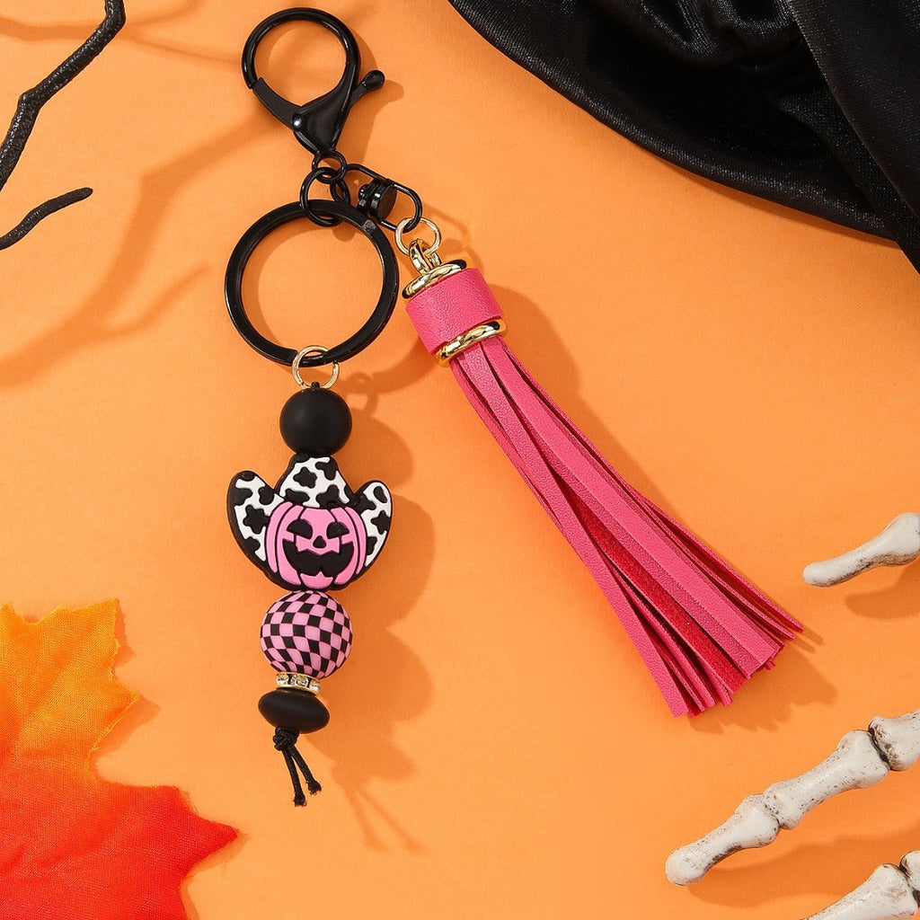 Silicone Bead PU Tassel Bracelet Keychain Pendant