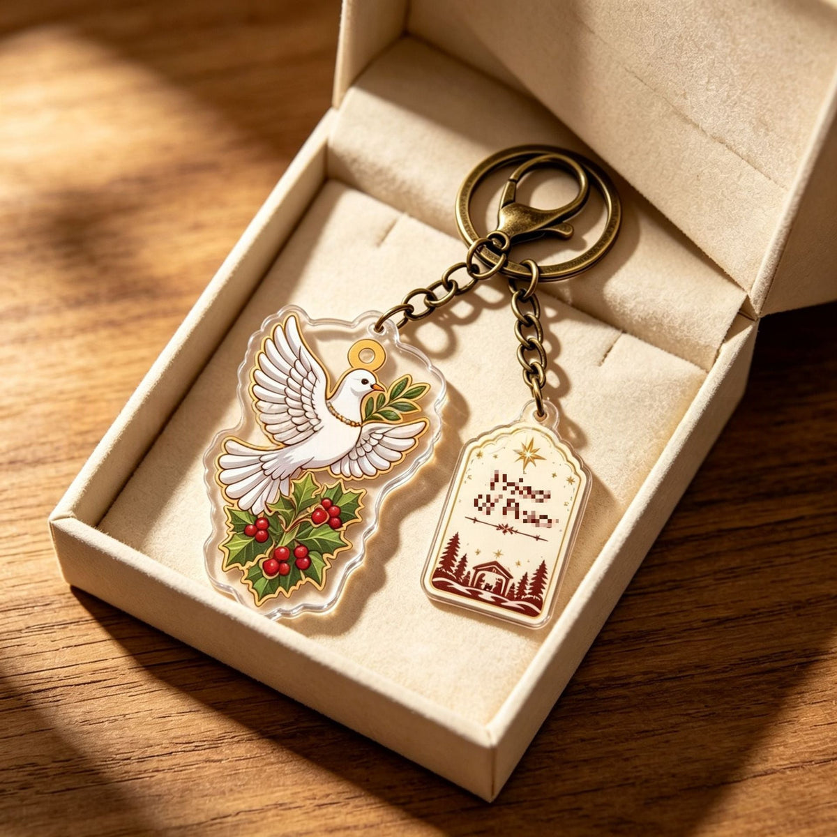 Christmas Acrylic Keychain With Artistic Blessing Message Charm