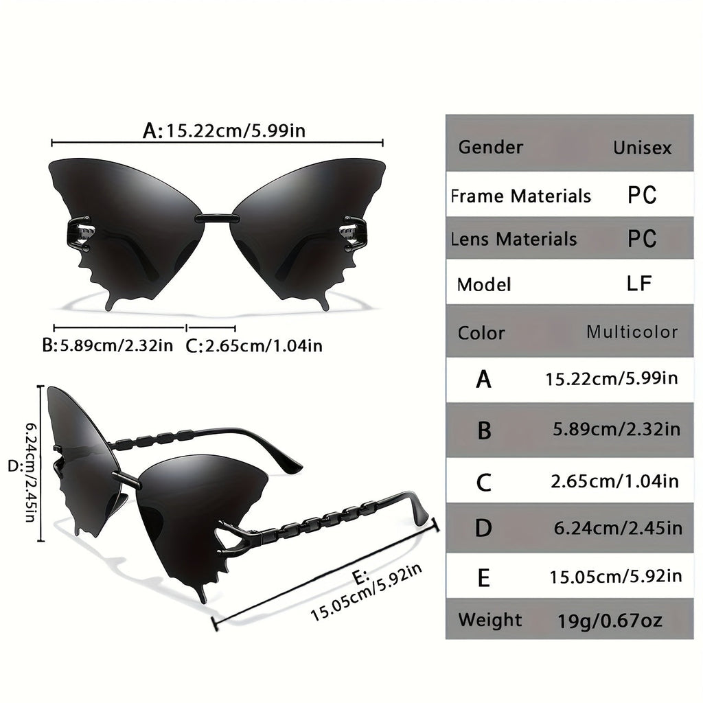 12 Pcs Rimless Butterfly Shaped Sunglasses Gradient Lens Eyewear Fancy Cut Out Frame Lightweight Structure Suitable For Theme Parties, Holiday Events, Beach Travel And Daily Fashion Outfit Matching.