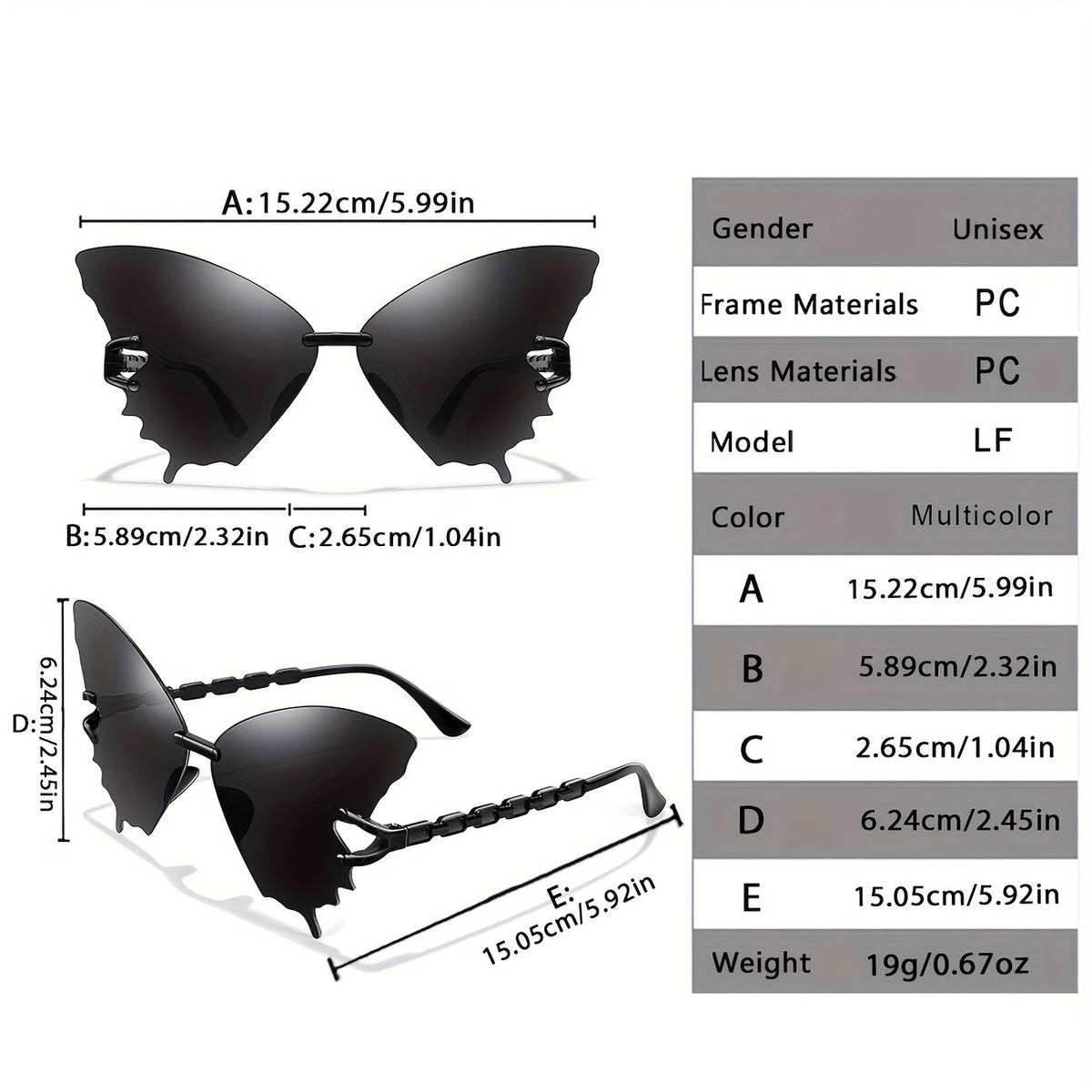 12 Pcs Rimless Butterfly Shaped Sunglasses Gradient Lens Eyewear Fancy Cut Out Frame Lightweight Structure Suitable For Theme Parties, Holiday Events, Beach Travel And Daily Fashion Outfit Matching.