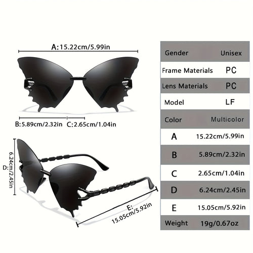 12 Pcs Rimless Butterfly Shaped Sunglasses Gradient Lens Eyewear Fancy Cut Out Frame Lightweight Structure Suitable For Theme Parties, Holiday Events, Beach Travel And Daily Fashion Outfit Matching.