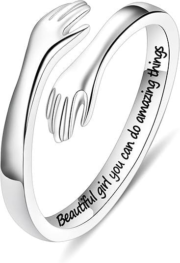 Stainless Steel Inspirational Hug Ring Women's Opening Design