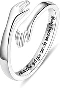 Stainless Steel Inspirational Hug Ring Women's Opening Design