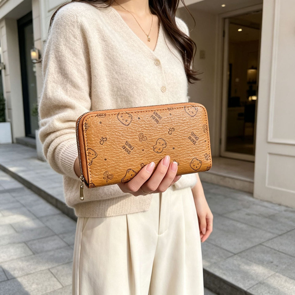 Zippered Printed Long Clutch Wallet