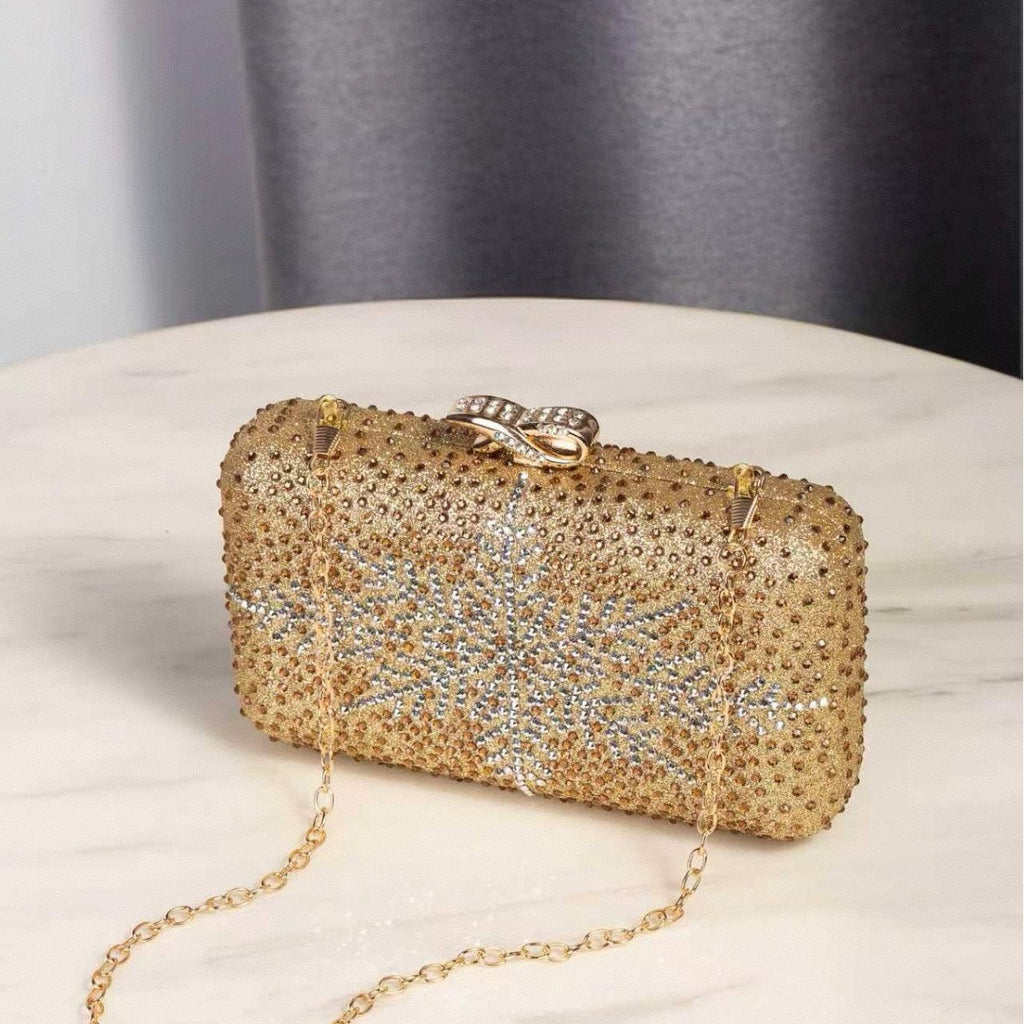 Diamond-Embellished Rhinestone Evening Bag Womens Clutch With Shoulder Strap And Chain