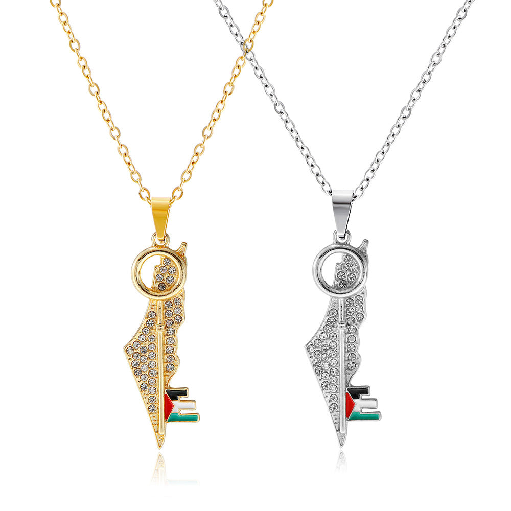 Alloy Chain Arabic Map And Keffiyeh Key Pendant
