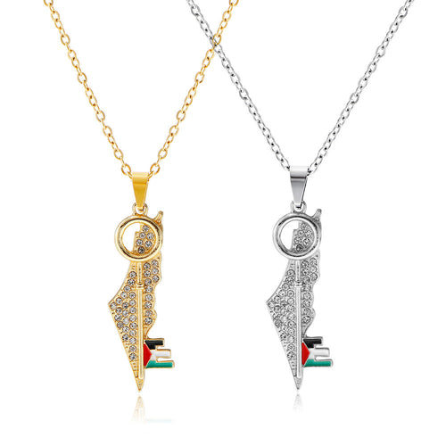 Alloy Chain Arabic Map And Keffiyeh Key Pendant